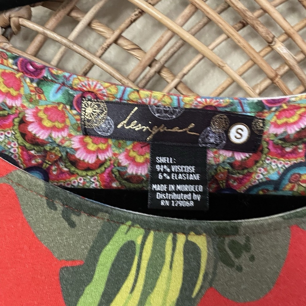 Desigual Red Floral Blouse Top Tunic Trapeze Sidetail Boho Artsy Colorful S B3 - Picture 6 of 12
